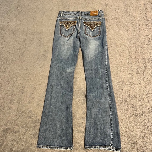 Babbegum Denim - Vintage Y2K Bubblegum Women Low Rise Flare Jeans Blue Embroidered Pocket 26x32